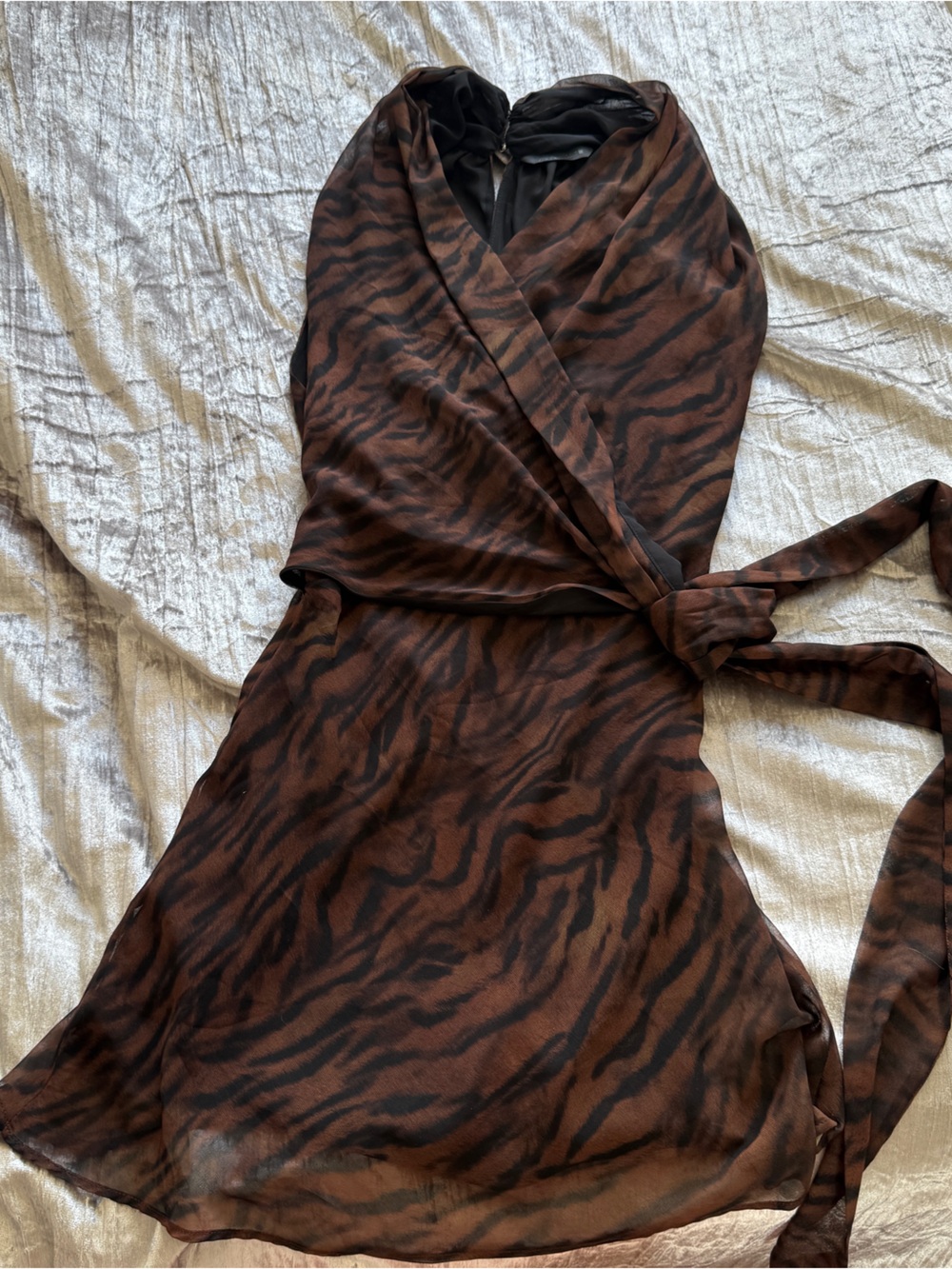 Zara Brown and Black Tiger-Print Mini Wrap Dress